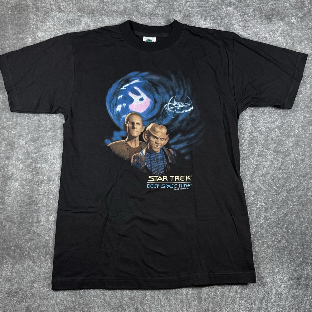 VTG Star Trek Shirt Men's Large Black Tour Champ Quark Odo Short Sleeve